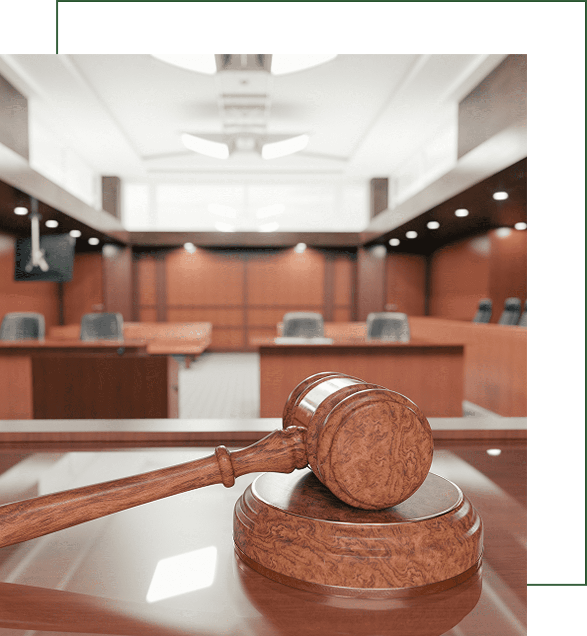 Wooden gavel on judge's bench