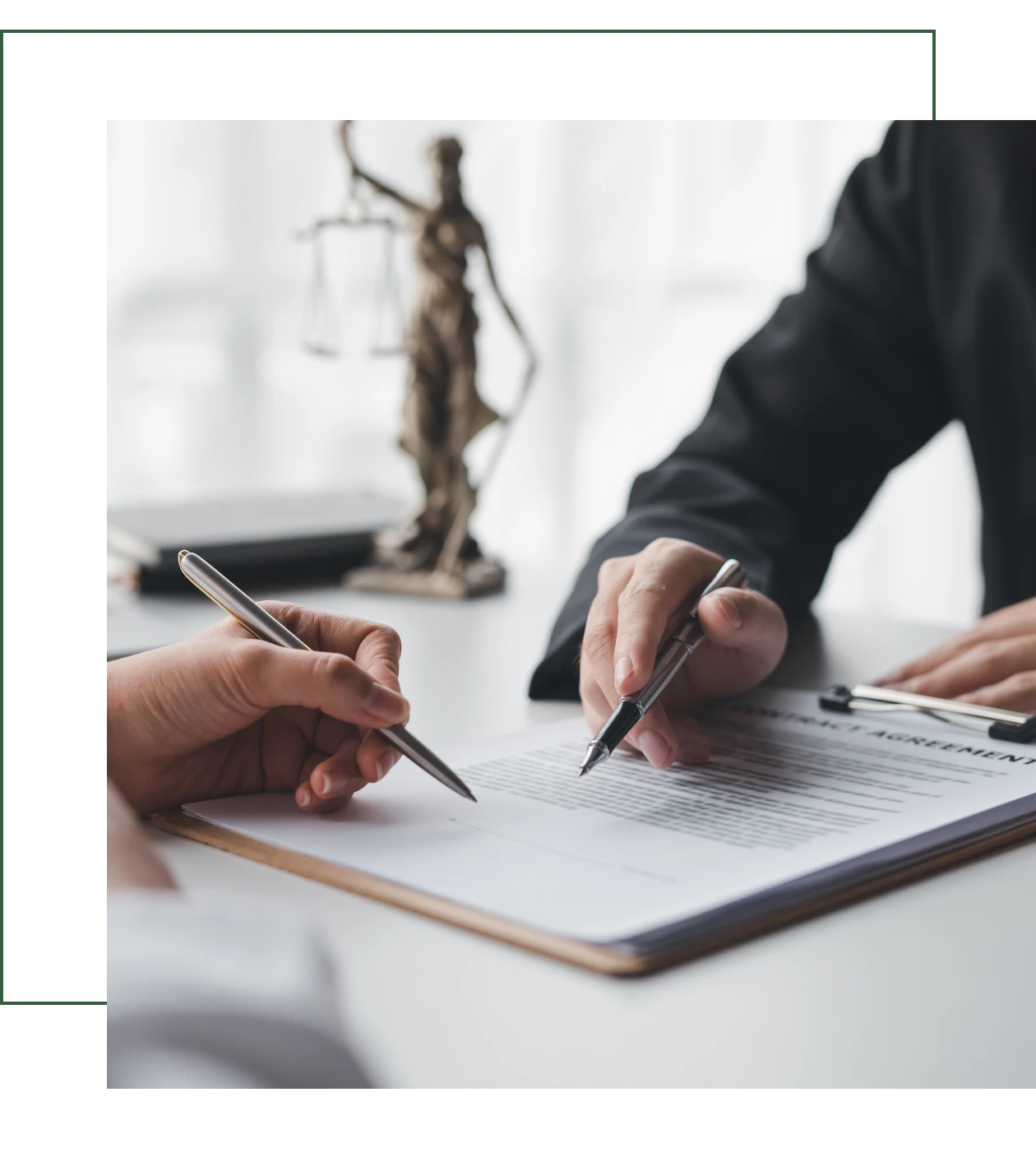 Lawyer discussing agreement with client