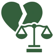 Broken heart with scales of justice
