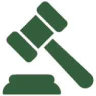 Legal symbol, green gavel illustration