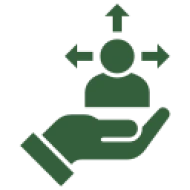 Hand supporting person with arrows