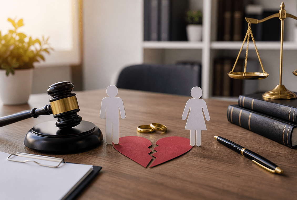 Divorce concept with gavel and broken heart